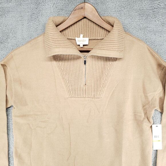 Laundry by Shelli Segal Los Angeles Half Zip Sweater Womens M Camel Beige - Picture 3 of 16